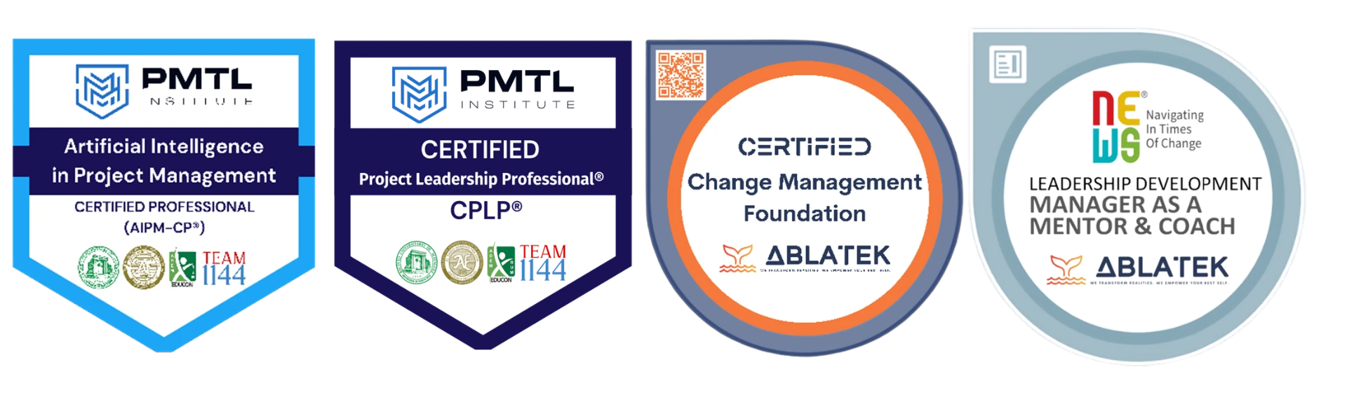 Badges AIPM-CP · CPLP · Change Management · Mentor & Coach